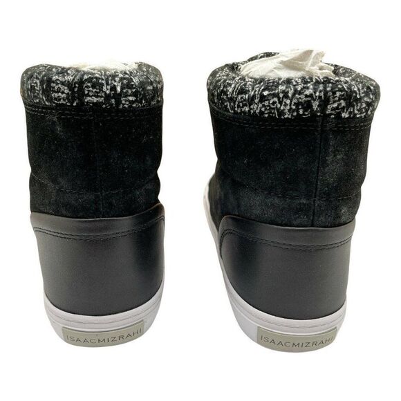 Isaac Mizrahi Sky Black Suede Soho Lily Knit Trim Lace Up Hi Top Sneakers 9 M - Picture 6 of 11